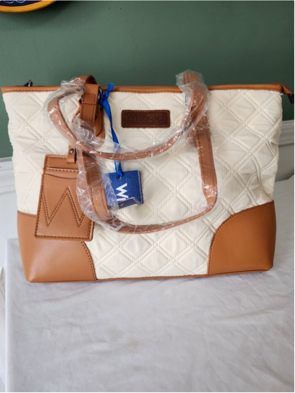 Women's Wrangler Quilted Tote Bag in Beige & Brown, One Size